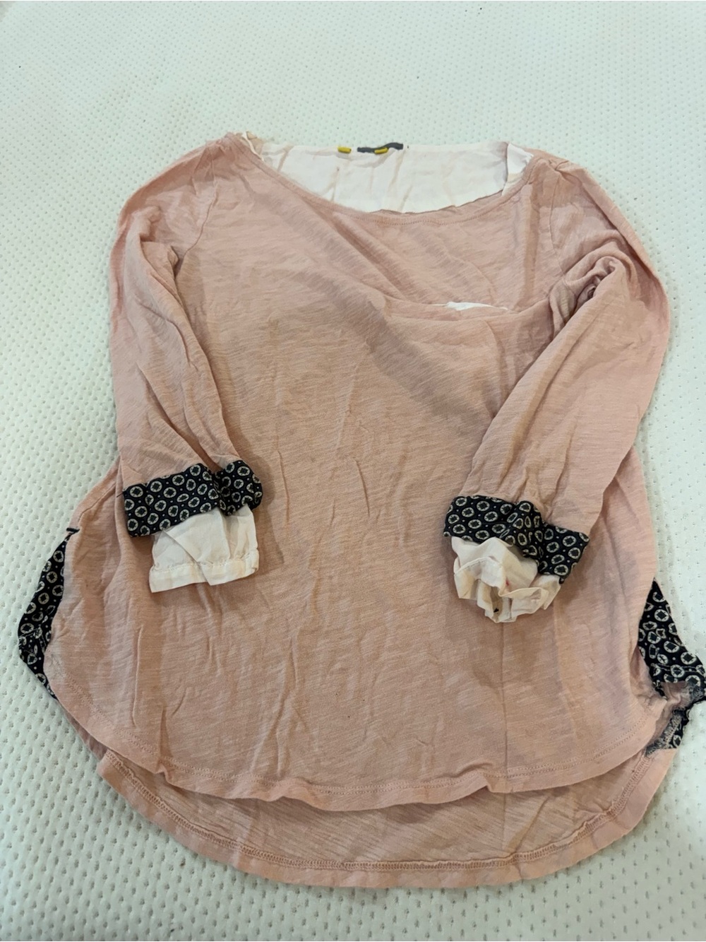 Anthropologie Blush Pink Layered Long-Sleeve Tunic with Printed Cuffs